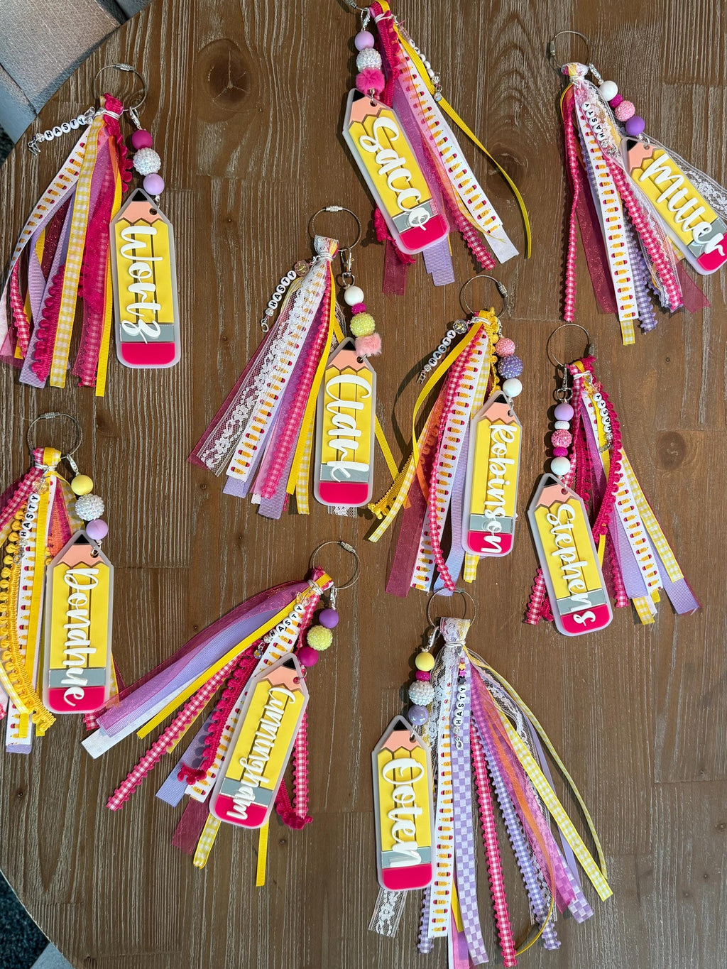 Personalized Acrylic Pencil Keychain | Beaded Charm Teacher Gift