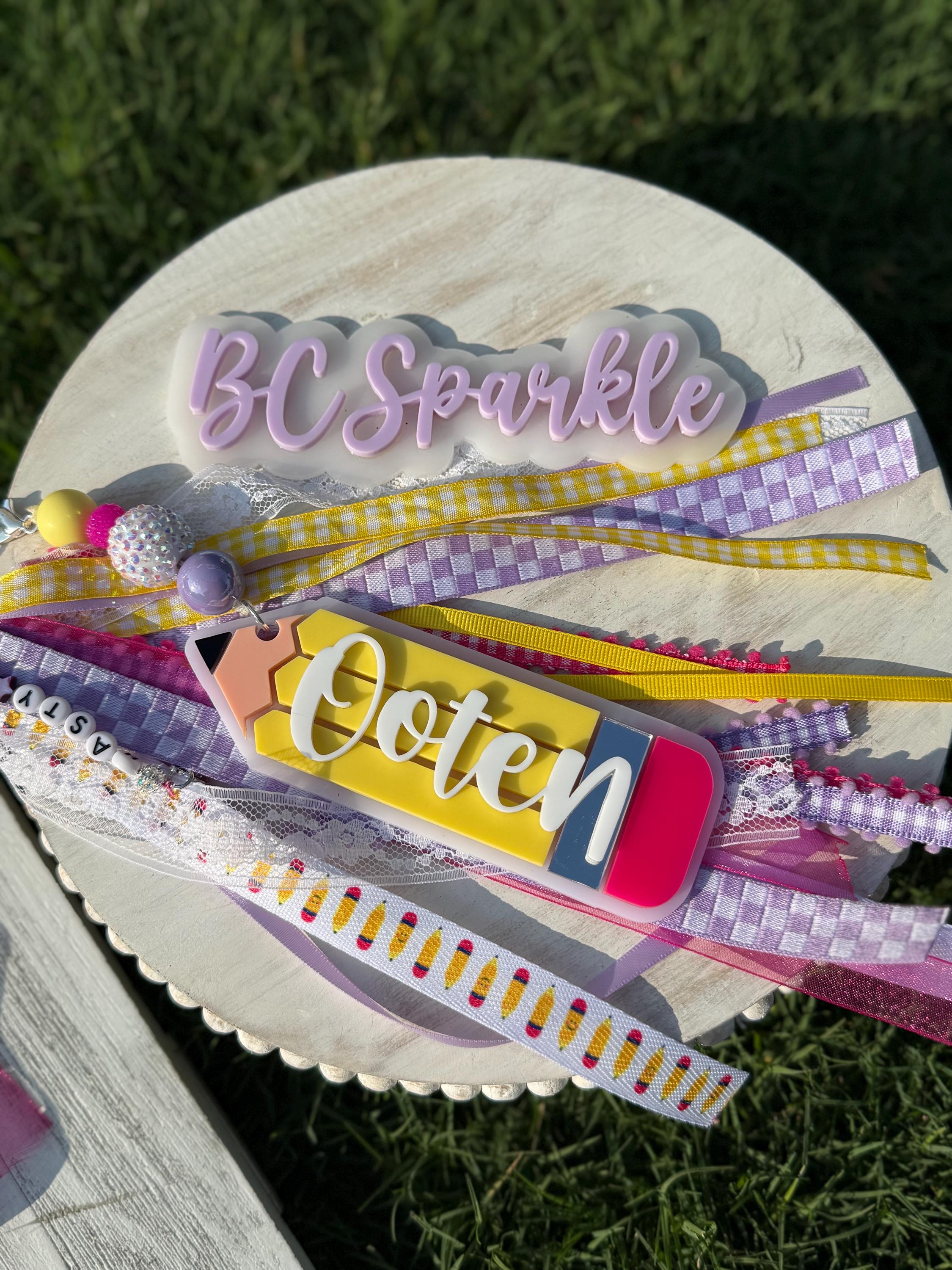 Personalized Acrylic Pencil Keychain | Beaded Charm Teacher Gift