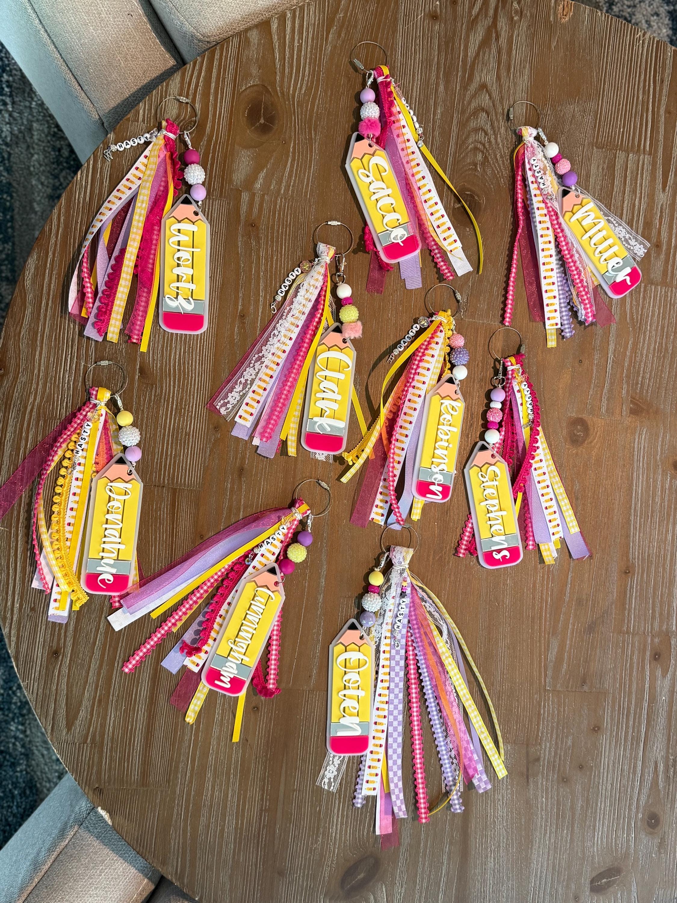 Personalized Acrylic Pencil Keychain | Beaded Charm Teacher Gift